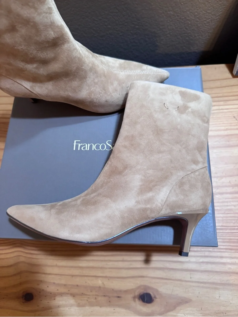 Franco Sarto Women's L- Anna Tan Suede Pointed Toe Ankle Boots